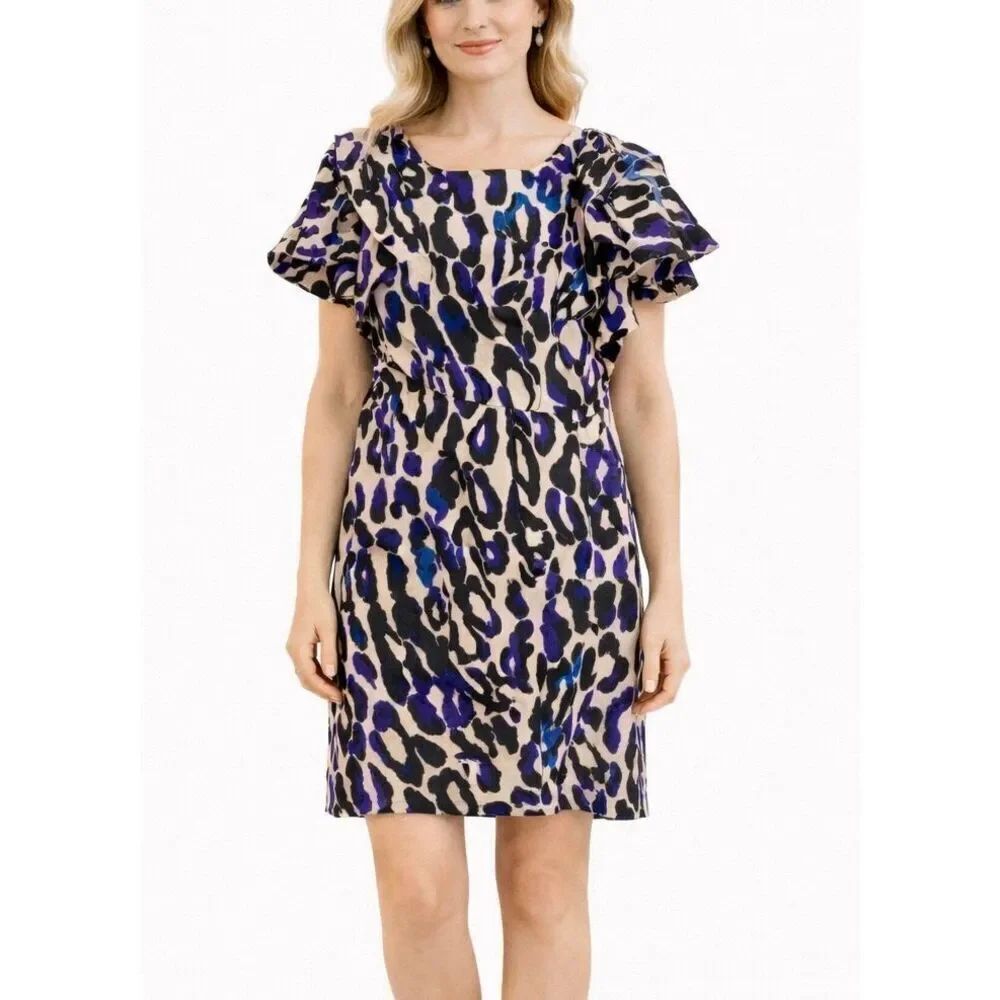 Julie Dillon ruffled sleeve leopard print dress size 8